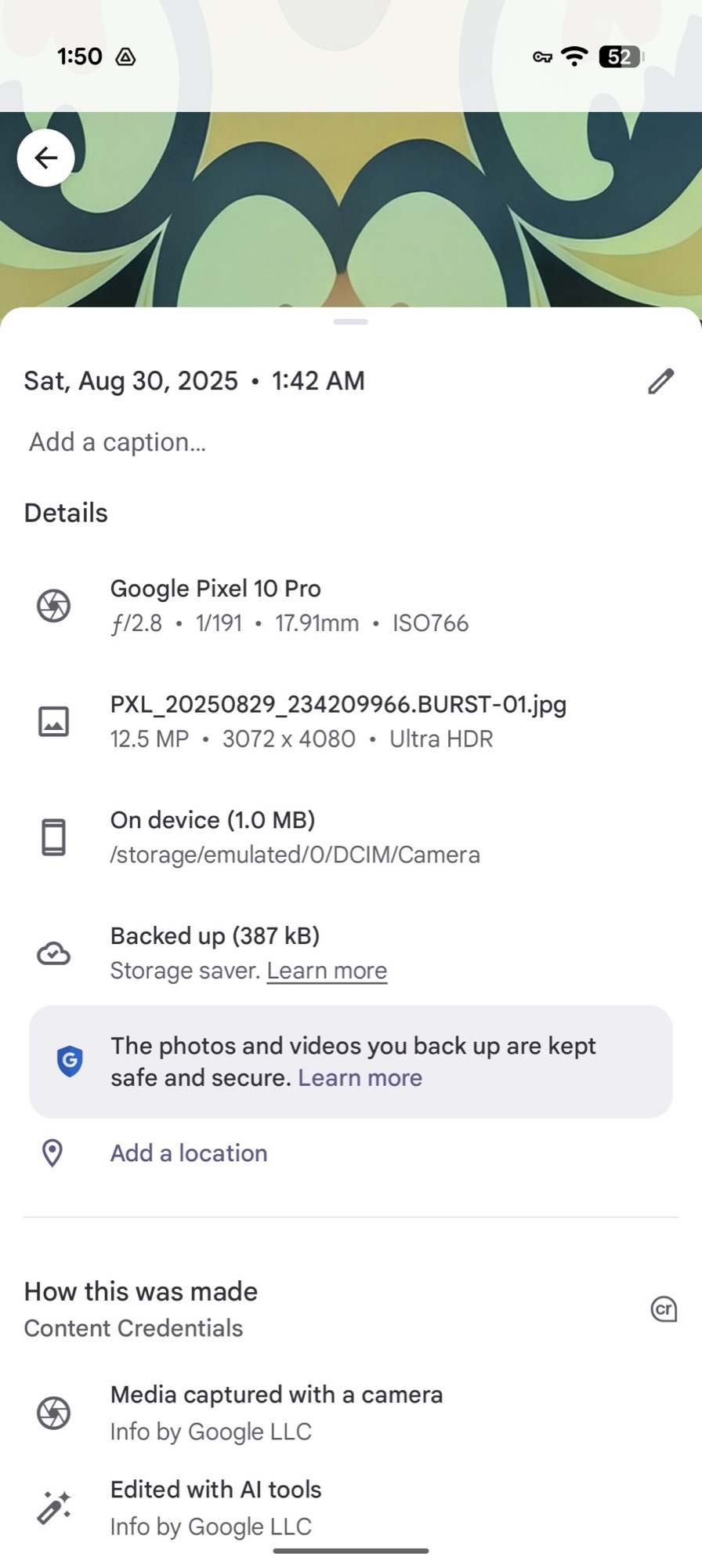 Google Pixel 10 Pro Screenshot 100x AI C2PA Metadata