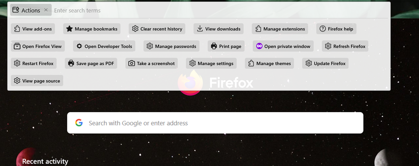 Ενεργοποιώντας τη συντόμευση ενεργειών Firefox χρησιμοποιώντας @Actions.
